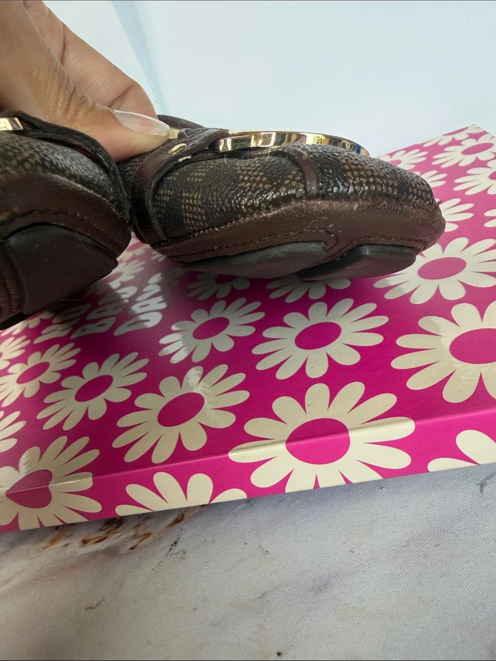 Michael‎ Kors Brown Logo-Print Ballet Flat with Gold MK Emblem